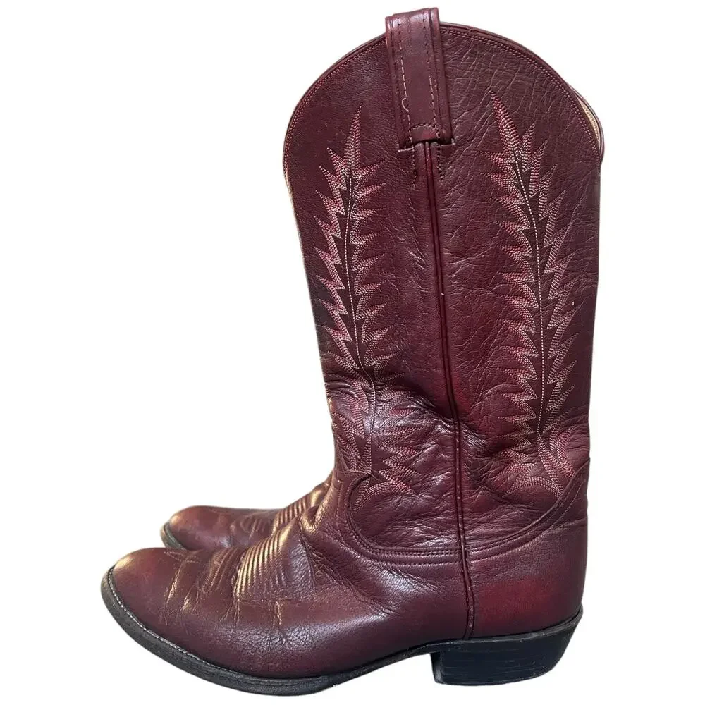 Vintage Tony Lama Burgundy Leather Cowboy Boots Western Pull On USA Men’s 9.5 D